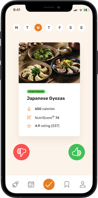 i-Phone screen showing users a suggested meal for a particular day